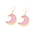 Pink crescent moon drop earrings with gold-plated edges and vintage style hooks - Pink