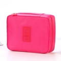 Pink rectangular travel toiletry organizer bag with top handle and double zipper closure - Rose Red