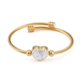 Golden twisted rope open bangle featuring a sparkling heart pendant with white crystals - Gold (KB103431-K)