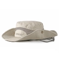 Breathable cotton bucket hat with mesh panels and adjustable chin strap for outdoors - Beige