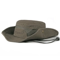 Dark olive green wide brim cotton bucket hat with breathable mesh and chin strap - Army Green
