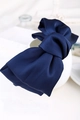 Detail of navy blue oversized double-layer satin bow headband on a white cup - Bow Headband / Navy Blue Headband