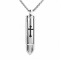 Silver bullet urn necklace with black cross engraving and polished steel chain - Silver Pendant (No Chain)