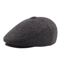 Winter vintage checkered flat cap for men with warm padded lining and dark gray texture - Dark Gray