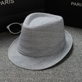Classic grey wool fedora hat with matching band placed on a textured surface - Around 58cm / Blue Gray