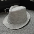 Classic grey wool jazz hat with textured weave and matching ribbon trim details - Around 58cm / Light Gray