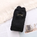 Dicke schwarze Korallenvlies-Socken mit Katzenohren und goldenen Schnurrhaaren - Katzenohr Schnurrhaare / Schwarz