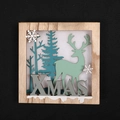 Decorazione natalizia in legno con cornice quadrata, cervo e scritte XMAS multistrato - Quadrato Renna