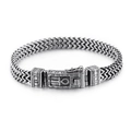 Pulsera punk de doble cadena para hombre en acero inoxidable plateado con cierre de Ankh - Estilo Cruz Ankh (KB97942-BD) / Color Acero / 16cm