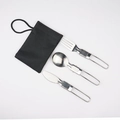 Foldable stainless steel cutlery set with a black storage bag for outdoor portable use - Knife Fork Spoon Folding Set with Black Bag