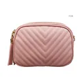 Pink chevron quilted crossbody bag with golden chain and tassel zipper details - Pink