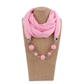 Macro detail of pink scarf necklace featuring large resin beads and metallic accents - 180x40cm / Pink