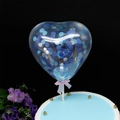 Heart-shaped cake topper balloon with blue and silver sequins and a pink bow - Heart / Blue Sequin