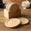 Japanese style black walnut wooden coaster set with round mats and a square holder - Beech Wood Varnish Boxed Set of 6