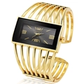 Orologio a polsino traforato in oro da donna con quadrante nero rettangolare e quarzo - Colore Oro Nero