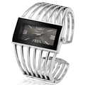 Silver hollow cuff watch for women with rectangular black dial and quartz movement - Silver Band Black Dial
