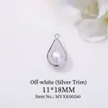 Water drop cream pearl pendant with silver edging for DIY jewelry making 11x18mm - 11*18mm / Off-White (Silver Edge)