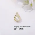 Creamy yellow pearl teardrop pendant with gold rim and 11x18mm metal ring for jewelry DIY - 11*18mm / Beige (Gold Edge)