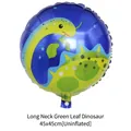Ballon de fête dinosaure bleu avec motif à long cou en aluminium, 45x45cm non gonflé - Brachiosaure à Feuilles Vertes (HY#18CKT)