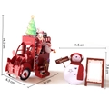 3D Kerstkaart met rode vintage vrachtwagen, kerstman en sneeuwpop cadeauset - Kerstwagen