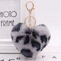 Grey leopard print plush heart keychain with gold-tone lobster clasp for bags - Grey Base With Grey Leopard Print / Gold Chain Clasp
