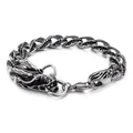 Vintage Herren Drachenkopf Armband aus Edelstahl mit strukturierter Drachenschuppen Kette - Drachenkopf-Stil (KB104116-BD) / Antiksilber