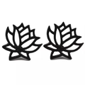 Detail of matte black hollow lotus stud earrings with minimalist zen floral design - Black A3437