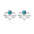Detail of silver hollow lotus stud earring with a central blue turquoise stone inlay - Silver A1118-2