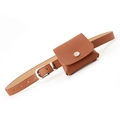 Brown leather waist bag with adjustable belt and metal buckle on white background - 105cm x 2.4cm / Camel