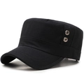 Classic black cotton flat top military cap with side silver metal button details - Adjustable / Black