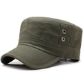 Classic army green cadet hat with canvas texture and side metal eyelets on white background - Adjustable / Army Green