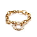 Goldenes Gliederkettenarmband mit rundem Anhänger und eingelegten Zirkonia-Steinen - Goldenes Armband (KB85128-Z)