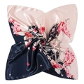Foulard quadrato di seta satinata rosa e blu navy con eleganti motivi floreali colorati - 90*90cm / Blu Notte