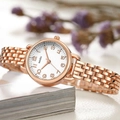 Elegante roségoldene Quarzuhr für Damen mit schmalem Metallarmband und weißem Zifferblatt - Roségold Armband Weißes Zifferblatt