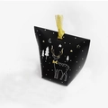 Boîte de Noël noire élégante avec illustrations de rennes dorés et ruban scintillant - Noir Renne avec ruban doré