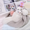 Cute white plush fox keychain with fluffy faux fur and silver metal ring accessory - White
