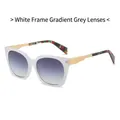 Fashion square white sunglasses with gradient gray lenses and golden metal temples - White Frame Gradient Grey Lens