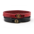 Minimalist genuine leather bracelets in red and black with vintage copper buckle clasp - Red Leather + Copper Buckle