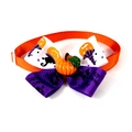 Papillon per animali di Halloween con decorazione a zucca e stampa Happy Halloween su nastro - Stile Zucca con Testo Halloween Arancione Viola Bianco VN434-3