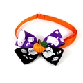 Dettaglio papillon di Halloween per animali con nastri viola, fantasmi e zucca in resina - Stile Zucca Fantasma Boo Patchwork Viola Nero VN434-5