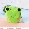 Cute green plush frog coin purse with embroidered smiling face and metal keychain bead chain - Frog