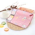 Pink 6-layer cotton baby washcloth with cartoon puppy prints and soft wave edges - Pink Puppy