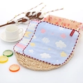 Soft blue 6-layer cotton baby washcloth with cloud floral print and scalloped red edges - 25*25cm Square Towel / Blue Clouds