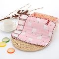 Pink alpaca and striped 6-layer cotton baby washcloth with 100% cotton label - Pink Alpaca