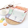 Soft six-layer cotton baby square towel featuring cartoon giraffe print in pastel colors - Giraffe