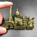 3D metallic Paris souvenir fridge magnet featuring Eiffel Tower and monuments in bronze finish - Large France Panorama
