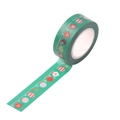 Green Christmas washi tape roll featuring festive colorful hanging ornaments patterns - SD-21 Dark Green Christmas Baubles