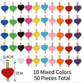 50-piece set of 3cm mini wooden heart clips in 10 assorted vibrant colors for home decor - Mixed Colors