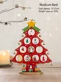 DIY mini wooden Christmas tree tabletop decoration in red with small train and ornaments - Medium / Red