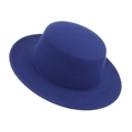 Classic royal blue wool felt boater hat with a flat top and wide brim for adults - 58cm / Blue